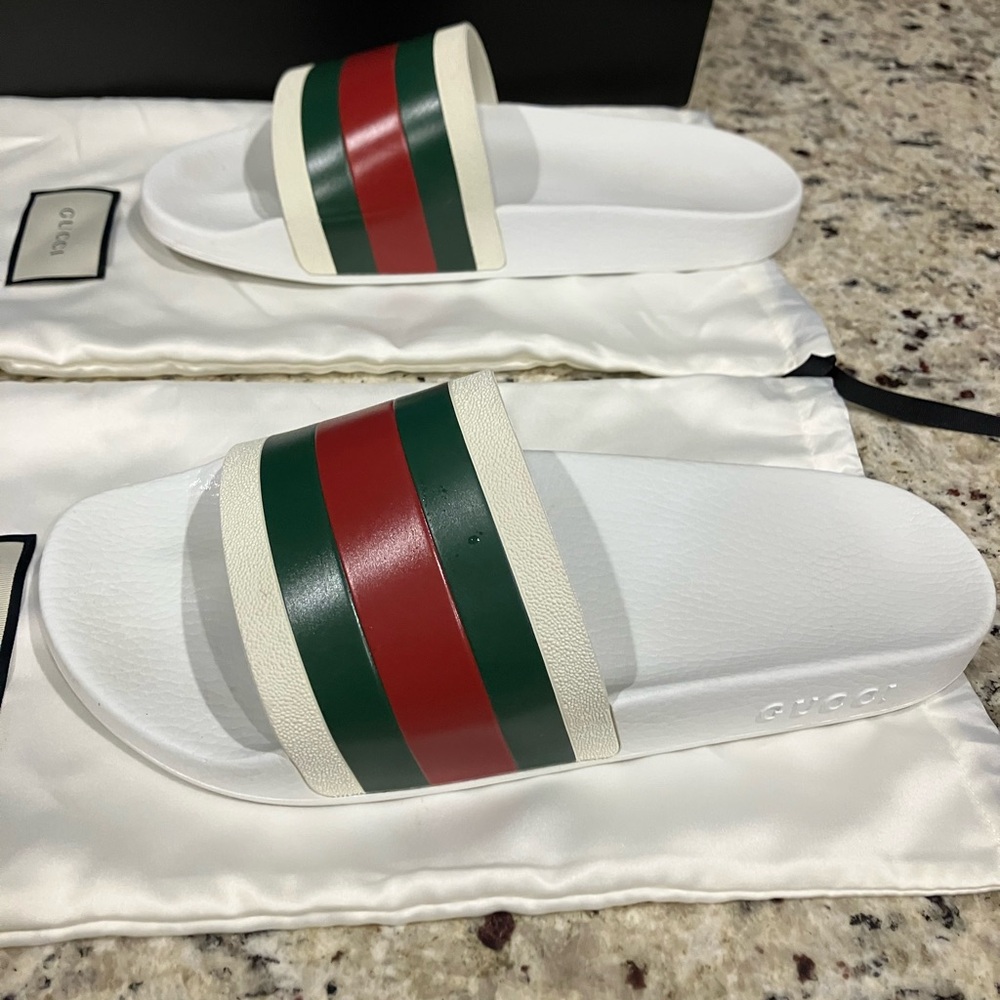 Gucci White Slides with Classic Stripes for men